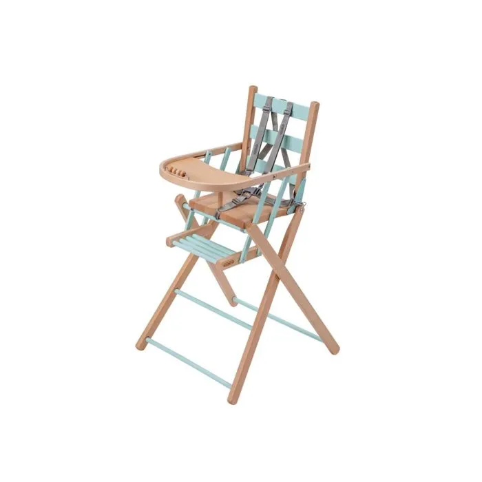 Chaise haute bébé en bois pliante Sarah bicolore vert menthe - Combelle - Fixe - Mixte - 6 mois à 3 ans-0