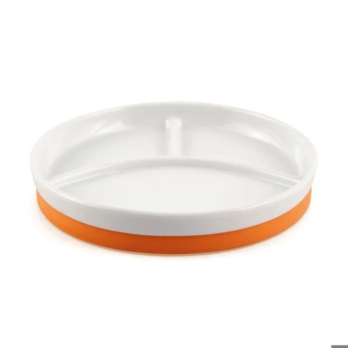 Assiette compartimentée bébé en porcelaine, orange-0