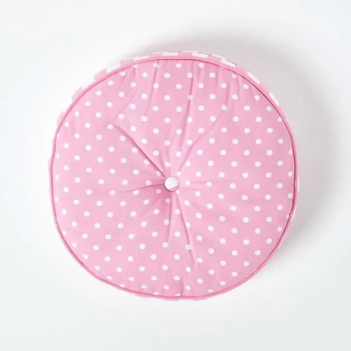 Coussin de sol - Homescapes - Rond - Ø 43 cm - Rose - Pois-2