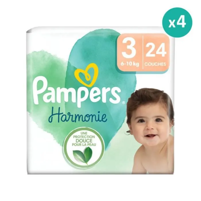 Couches Harmonie Taille 3 - Pampers - 24 Langes - Blanc - Mixte - Oui - Gamme Harmonie - Paquet-0