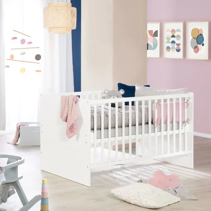 ROBA Lit Bébé Évolutif Anton 70x140 cm - Réglable sur 3 Hauteurs - Coins de Transformation Inclus - Bois Blanc-4