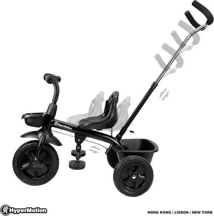 HyperMotion Tricycle Evolutif Enfant jusqu'à 20 kg| Guidon Contrôle Parents| Ceinture Sécurité| Siège confortable| Roues Larges Noir-4