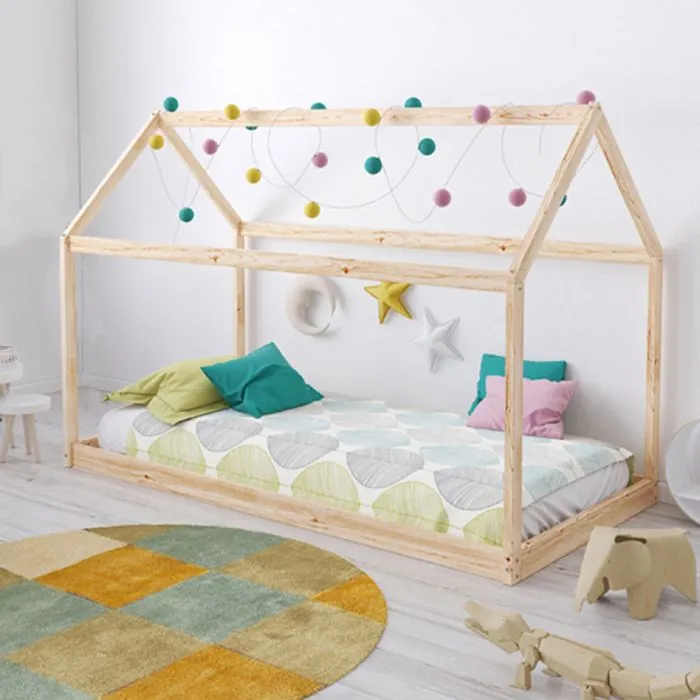 Lit cabane et sommier 70x140 Panda - Naturel-0