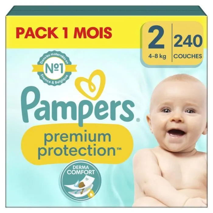 Couches Pampers Premium Protection Taille 2 - Pack 1 mois 240 Couches-1