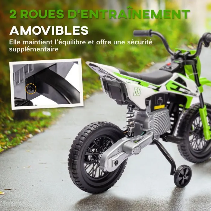 Moto électrique pour enfant - AIYAPLAY - de 3 à 6 ans - 2 moteurs 12V, vitesse max. 5 km/h - roues d'entraînement - musique - vert-5