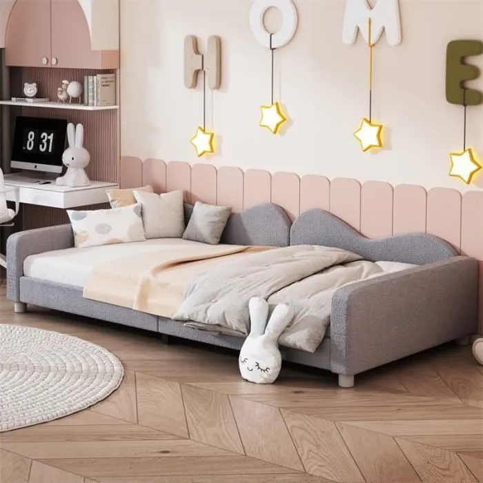 Lit rembourré - DREAMMESPACE - 90x200 cm - Tissu Teddy - Capacité 120 kg - Montage facile-1