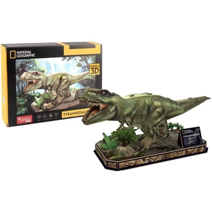 Puzzle 3D Dinosaure T-Rex National Geographic, 52 pièces pour une aventure paléontologique, Idée Cadeau Noël Anniversaire, APD 8 Ans-0
