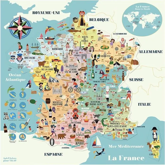 Puzzle Carte de France magnétique VILAC - Voyage et cartes - Mixte - 5 ans et plus - Moins de 100 pièces-1