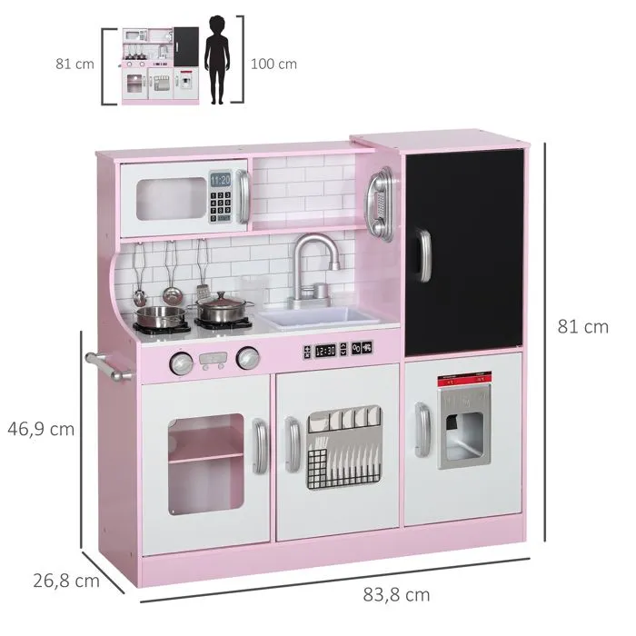 Cuisine enfant AIYAPLAY jouet d'imitation - dinette enfant de 3-8 ans téléphone, tableau noir, micro-ondes, cuisinière, évier, rose-3