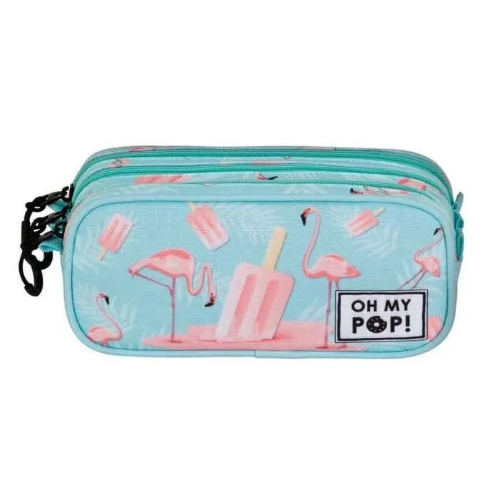 Trousse scolaire - Oh My Pop! - Ice Flamingo - Turquoise - 3 compartiments - Ripstop-1