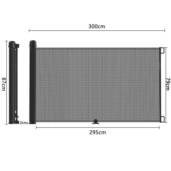 XMTECH Barrière de Sécurité pour Bébés - Chiens Rétractable (Large : 0 - 300 CM) - le noir - Pour l'intérieur et l'extérieur-1