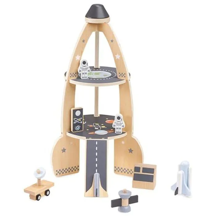Fusée Spatiale en Bois - Mamabrum - Garage Enfant - 2 Astronautes - 2 Véhicules - Satellite-3