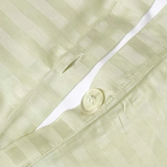 Housse de couette + taies d'oreiller rayées coton égyptien 330 fils Vert sauge 200 x 200 cm-1