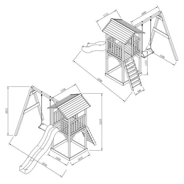 AXI Beach Tower Aire de Jeux avec Toboggan en vert clair, Balançoire & Bac à Sable | Grande Maison enfant extérieur en marron-2