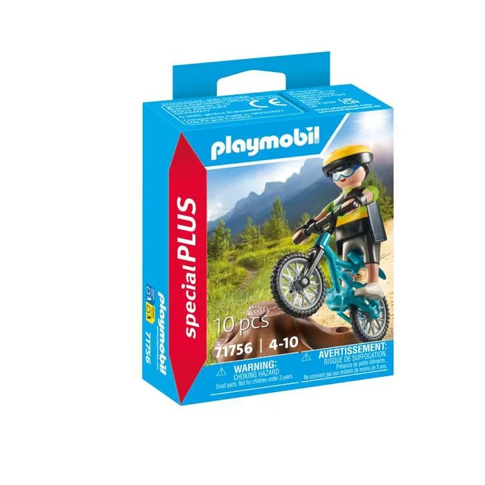 Cycliste avec vélo tout terrain et souche d'arbre-0