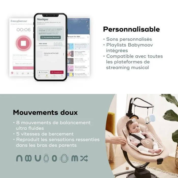 Babymoov Balancelle Bébé Electrique Swoon Evolution Mocca - Connectée Application mobile - Streaming musical, Enregistrement voix-3