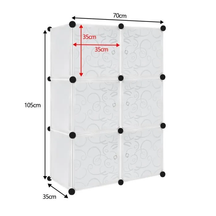 HENGMEI Armoire de rangement DIY Étagère Système Penderie à monter soi-même 6 boîtes avec porte, Blanc-1