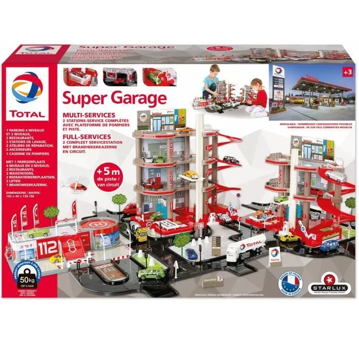 STARLUX COFFRET SUPER GARAGE - 2 STATIONS SERVICES COMPLETES AVEC BASE POMPIERS + 5 METRES DE ROUTES - TOTAL-1