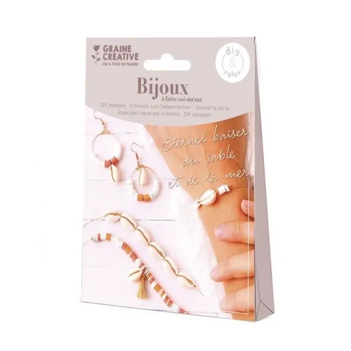 Kit de bijoux - Graine Creative - 816035 - 10g perles heishi - 10 coquillages - 5m fil polyester-0
