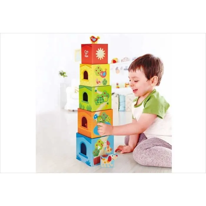 Cubes à empiler Puppy + amis - HAPE - Enfant - Mixte - 18 mois - Carton - Coloré-3