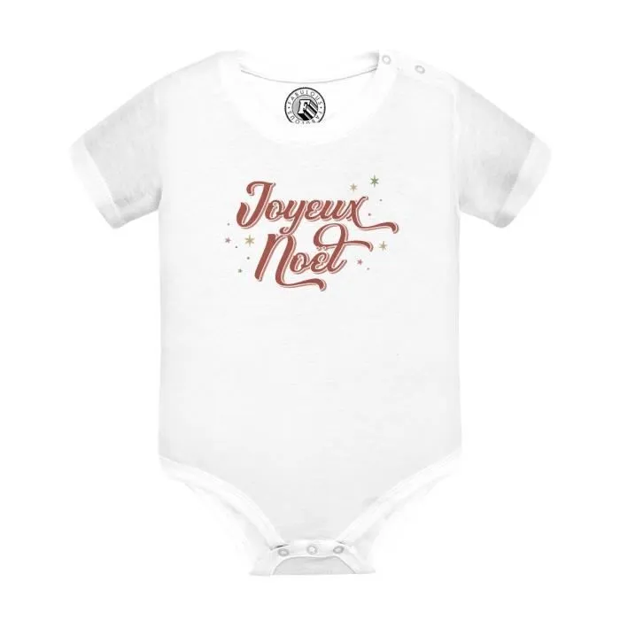 Body Bébé Manche Courte Blanc Joyeux Noel Hiver Cadeau Père Noel-0