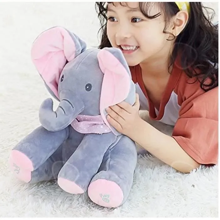 CONFO® Peek-a-boo mignon Éléphant chantant peluche bébé Cute Singing Stuffed Animated Des gamins Cadeau souple-2