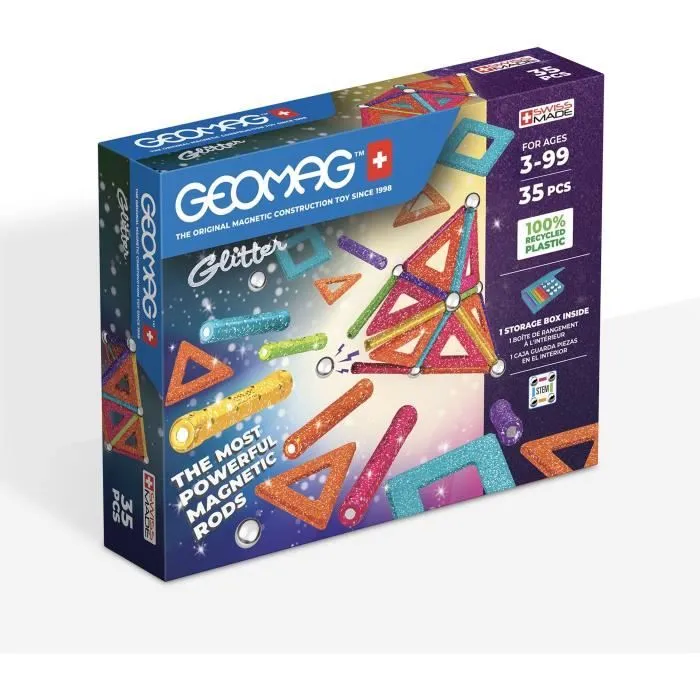 Coffret de construction - GEOMAG - Glitter Panels - 35 pièces - Magnétique - Plastique recyclé-0