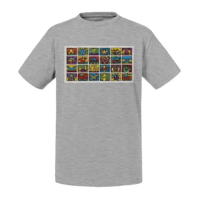 T-shirt Enfant Gris Retrospect Keith Haring Dessin Graffiti Pop Art-0