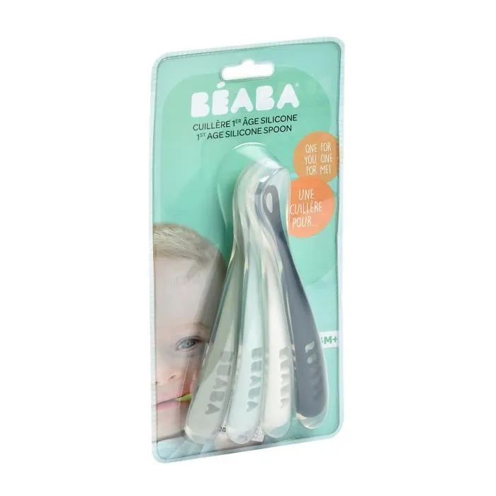 Cuillères en silicone pour bébé BEABA - Lot de 4 - Souple et ergonomique - Storm-4