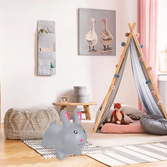 Relaxdays Animal sauteur, jouet en forme de lapin, pompe à air incluse, charge max. 50 kg, sans BPA, pour enfants, gris-1