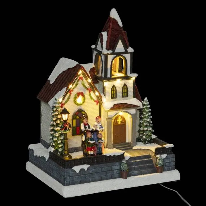 Village de Noël lumineux clocher  animé avec musique 17 LED blanc chaud à transfo - Feeric lights & christmas - Multicolore-1