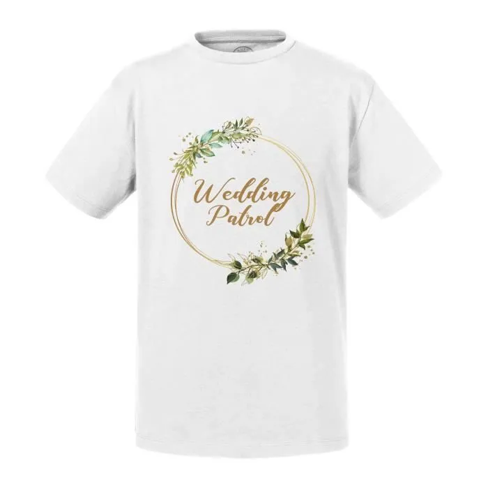T-shirt Enfant Blanc Wedding Patrol Mariage Mariée Cercle Fleurs-0