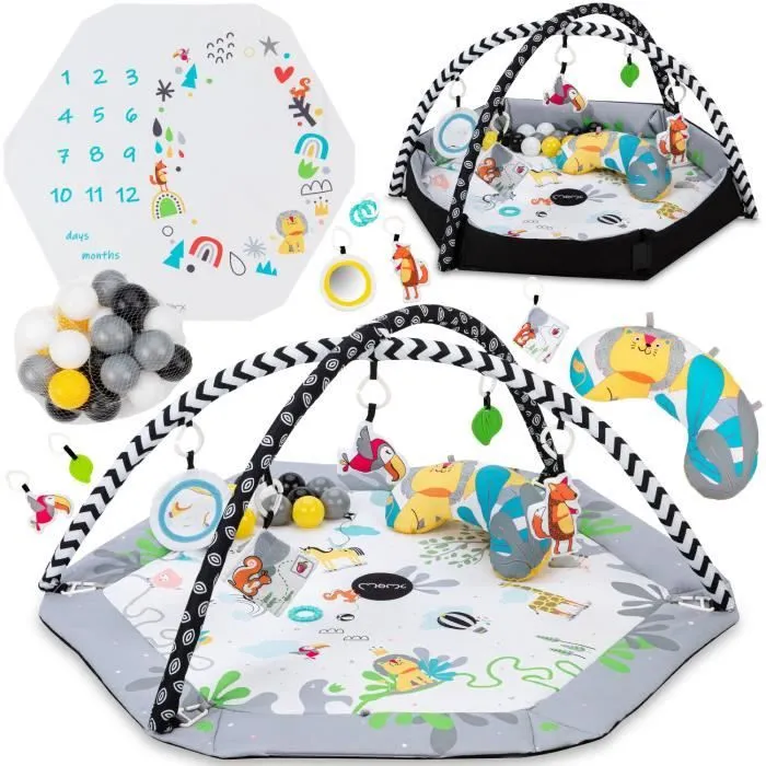 MoMi BESTO - 3en1 - Tapis d'Eveil Bebe - Arche à jouets - Sensoriels jouets - Photomat-0