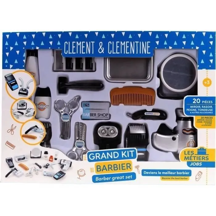 Set coiffeur - Jeu d'imitation Barbier - CLEMENT CLEMENTINE - Tondeuse, sèche-cheveux, rasoirs - Dès 3 ans-3