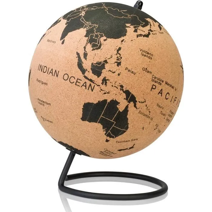 Globe terrestre en liège - Tripvea - Diamètre Ø = 23 cm - Utilisation intérieur - Couleur liège-0