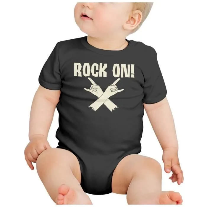 Body Bébé Manche Courte Noir Rock On Musique Musicien Guitare Basse Metal-1
