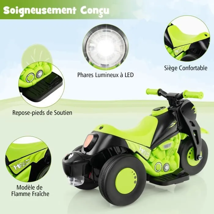 COSTWAY Moto Électrique 6V pour Enfants avec Machine à Bulles - 3 Roues, Scooter avec Klaxon, Musique et Lumières, 3 Ans +, Vert-1