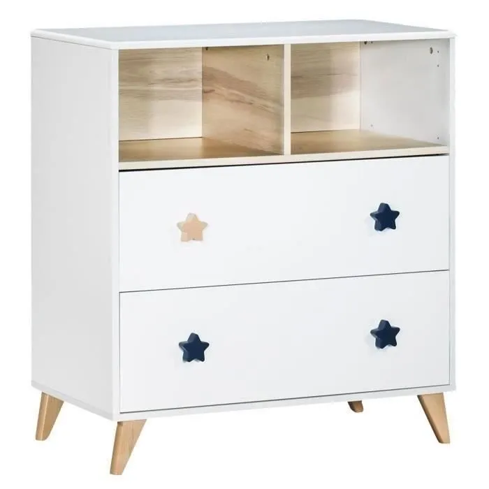 Chambre bébé duo OSLO - Lit 120x60 + Commode à langer 2 tiroirs étoiles - SAUTHON-1