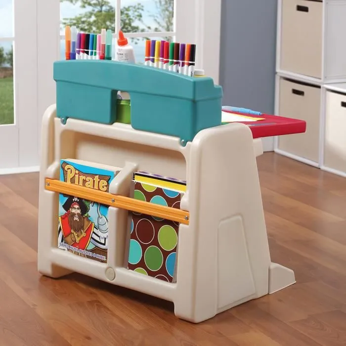 Bureau 2 en 1 - Tableau de dessin magnétique - 60x48x66 cm - Plastique résistant - Multicolore-2