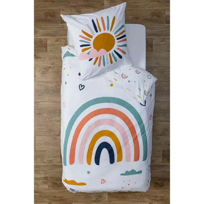 Atmosphera Kids - Parure de lit enfant Arc en ciel - 100% coton 57 fils - 140 x 200 cm-1