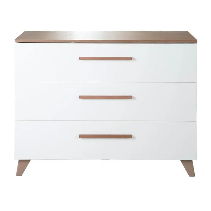 Chambre Bébé Duo ROBA - Ole - Lit Évolutif 70x140 cm + Commode à Langer avec Plan à Langer Amovible - Blanc - Chêne Foncé-5