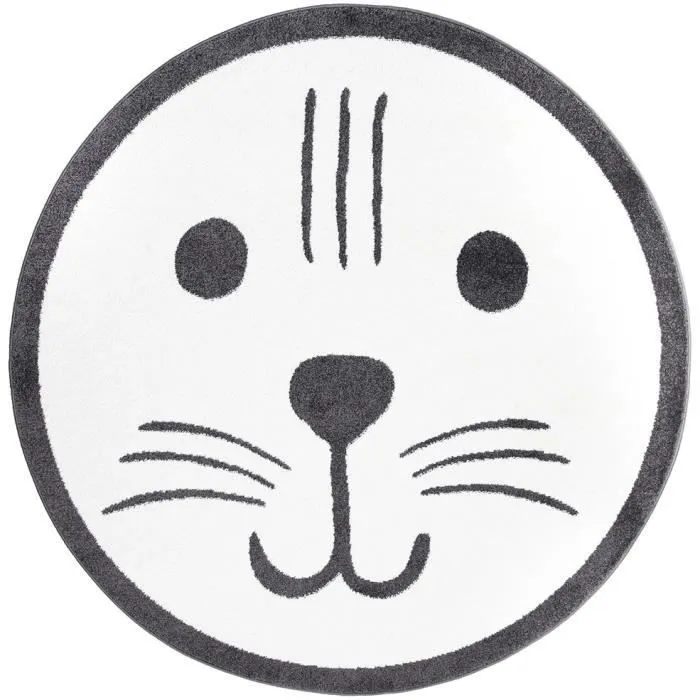 Tapis Enfant - IMAGINE - Tête d'Ours - Rond - Motifs colorés - 120x120cm-0