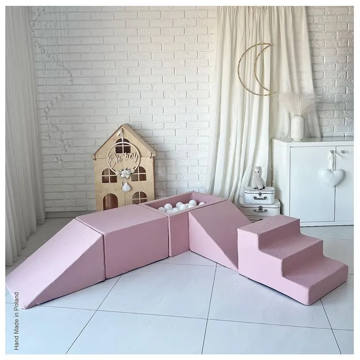 Jeu en mousse - MONIO - Ensemble blocs mousse rose - 5 éléments - Piscine à balles - 100 balles blanches-1