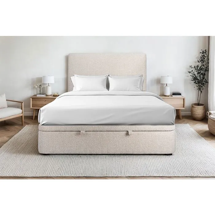 Lit coffre - Bouclette Beige - 140x190cm - Structure en acier renforcée-5