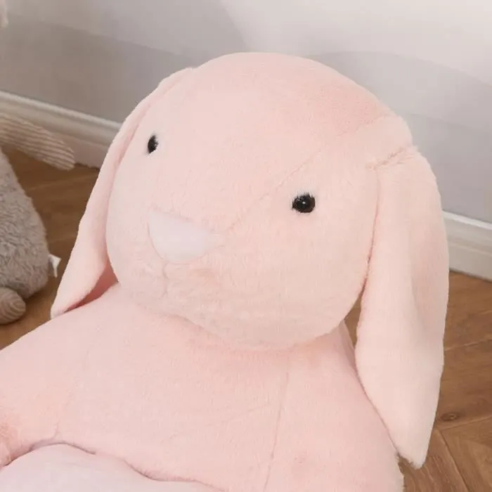 HOMCOM Fauteuil Enfant Lapin dim. 60L x 50l x 59H cm garnissage Moelleux Coton revêtement Peluche Douce Courte Rose-3