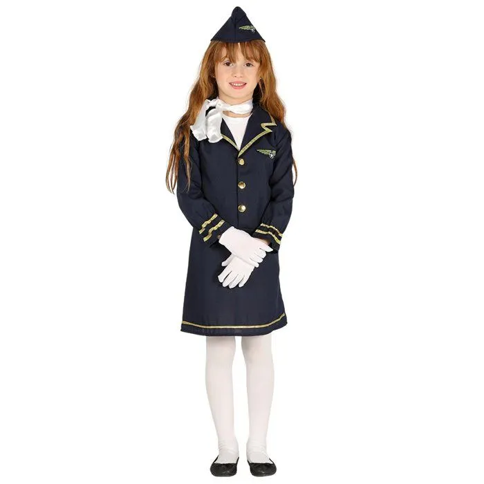 Déguisement Hôtesse de l'air fille - Métier - Bleu - Enfant - Polyester-1