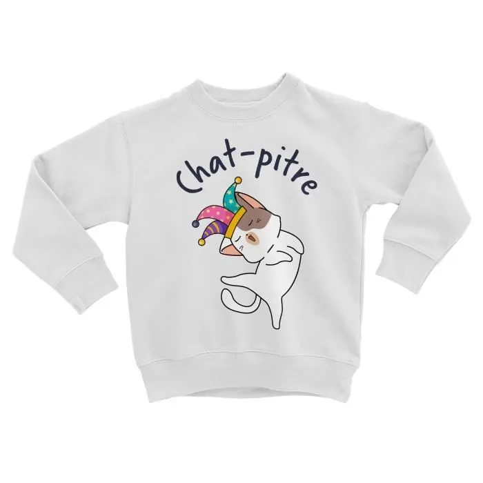 Sweatshirt Enfant Chat pitre Chaton Humour Jeu de mot Dessin-0