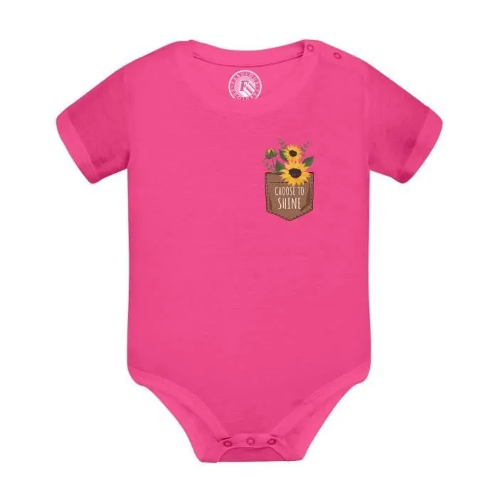 Body Bébé Manche Courte Rose Choose to Shine Tournesol Poche Surprise Illustration-0