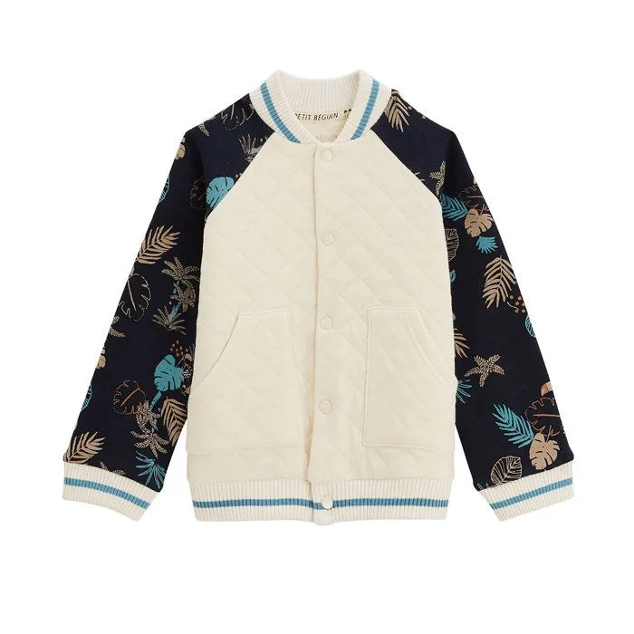 Veste teddy enfant - Manaus - Bicolore écru - Manches imprimées - Effet matelassé - Poches pratiques-0