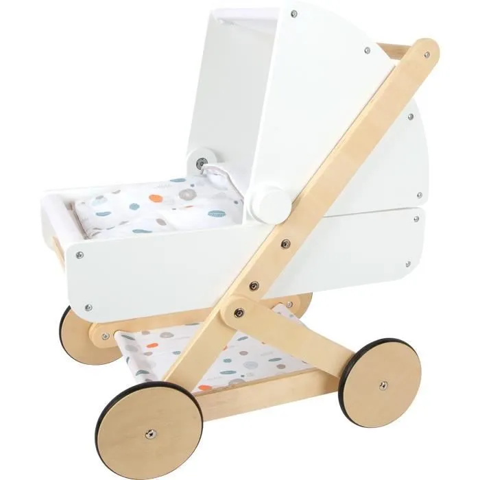 Landau jouet en bois pour poupée enfant fille - SMALL FOOT - Blanc - A partir de 3 ans-0